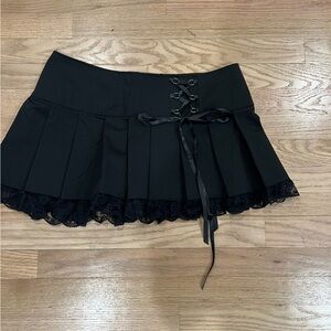 Dolls Kill Black Pleated Skirt with Lace Trim